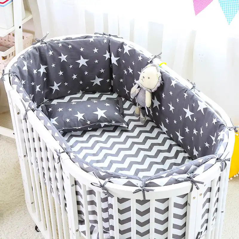 5pcs Set Star Print Cotton Baby Bedding Set Baby Oval Crib Bedding