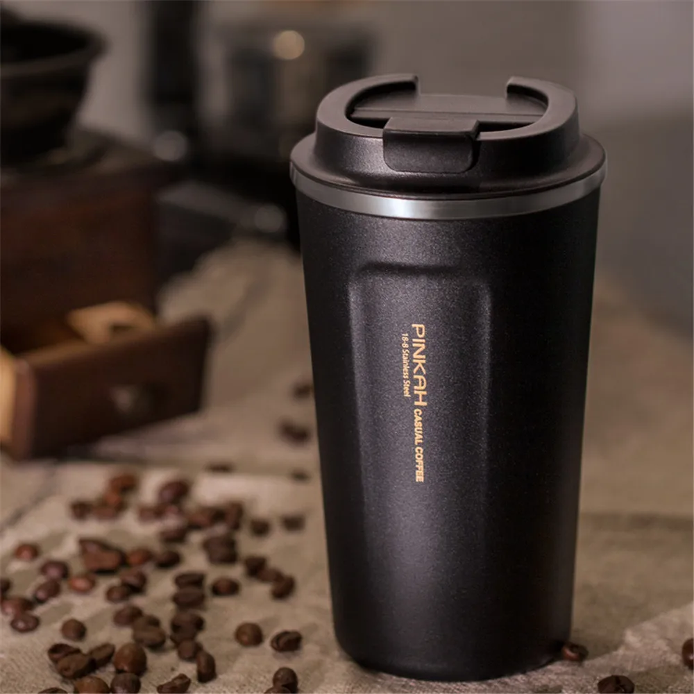 

Portable Travel Coffee Mug Double Wall Stainless Steel Thermos Mug Black White Vacuum Car Thermo Water Bottle Mug For Camping