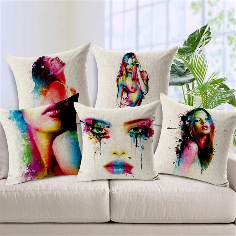 Европейский стиль, Скандинавское боди-арт в виде сексуальной девушки, декоративная подушка для дивана, стула, подушка, домашний декор, хлопок, лен, пуф Almofada d290