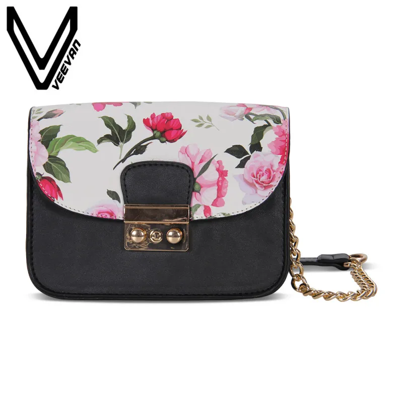 VEEVANV Famous Brand Mini Chain Leather Clutch Wallets Flowers Purse Women Bag 2018 Ladies Shoulder Bag