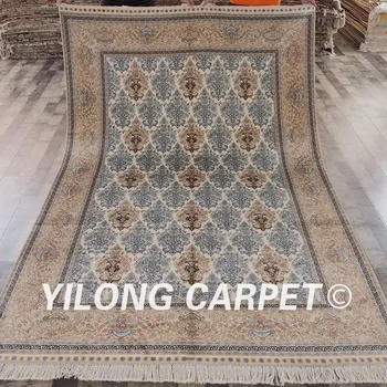 

Yilong 6'x9' traditional persian silk rug hand knotted silk handmade carpets (SL892A6x9)