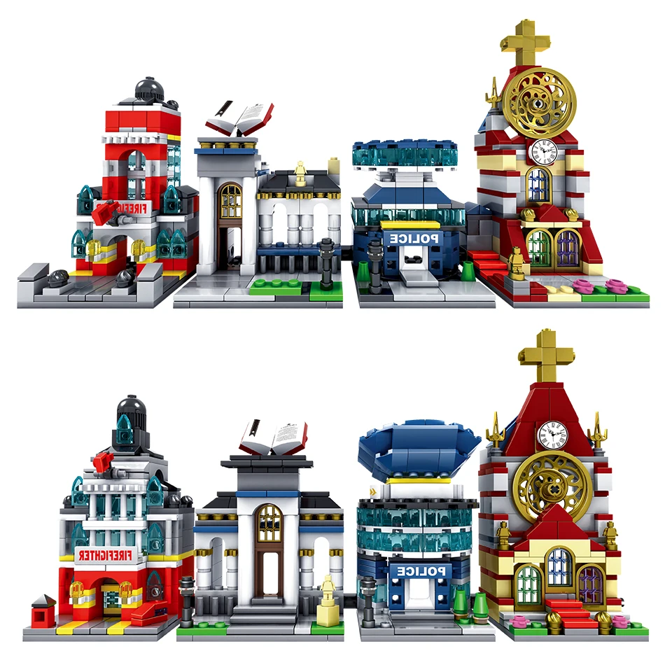 

KAZI 4Styles Mini Street Architecture Model Mini Blocks Bricks Compatible Legoe Street Scene Educational DIY Toys For Children