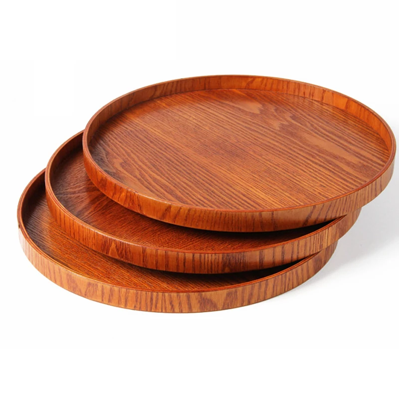 30cm Round Serving Tray Wood Oriental Coffee Tea Tray Wooden Pallet Snack Fruit Plates Food Tray HomeBar Dishes Wooden Utensils