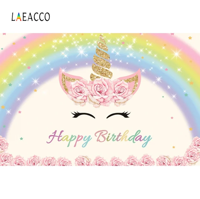 Laeacco Unicorn Colorful Rainbow Happy Birthday Party Portrait Baby Photo Backdrops Photographic Backgrounds For Photo Studio