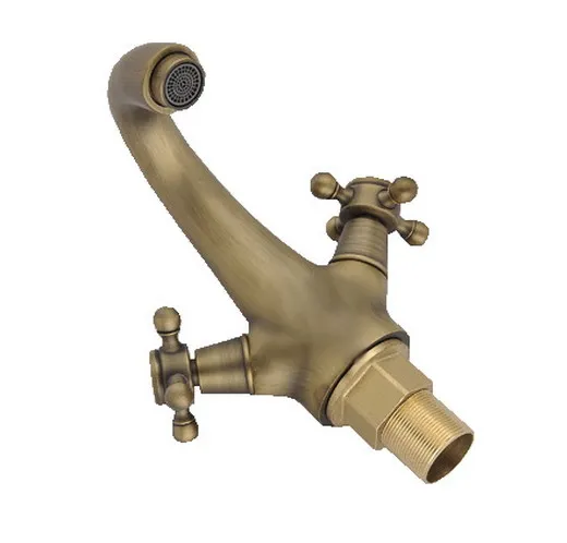 ثقب واحد صنبور المزدوج الصليب مقبض خمر الرجعية العتيقة النحاس الحمام الغرور حوض صنبور Cnf035