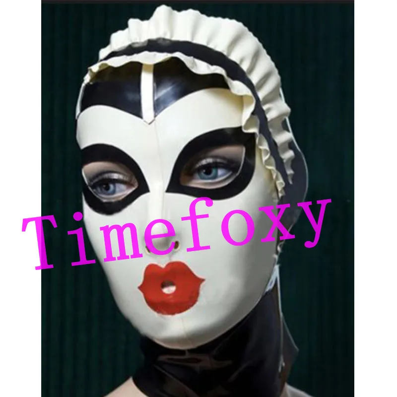 

Latex Face mask black Eyes and Red Mouth latex hood Halloween Accessories Party Mask