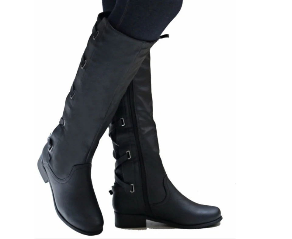 Plardin/Новые модные зимние сапоги до колена в сдержанном стиле размера плюс 35-43 Женская обувь модные женские зимние сапоги с перекрестной шнуровкой на квадратном каблуке