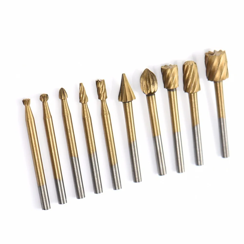 10pc HSS Routing Wood Rotary Grinding Bits Milling File Cutter Carve Tool
