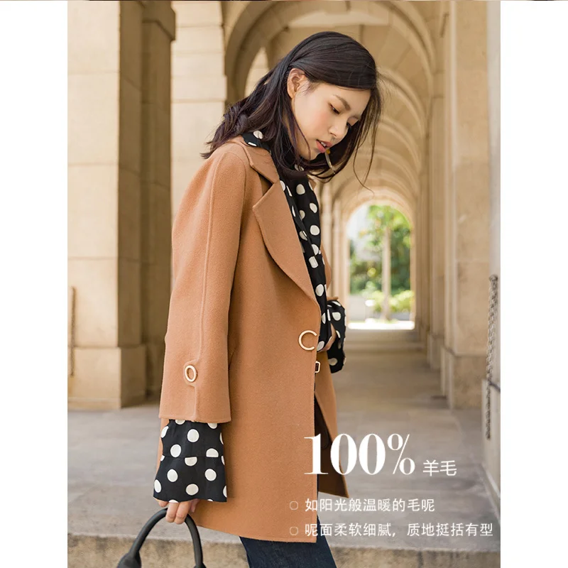 Manteau dark Double Laine Causal Inman Apricot camel Red Yellow Tournent Camel Le Styl Automne Femmes Bas Côté Moyen Vers purple Long wyvn0Om8NP