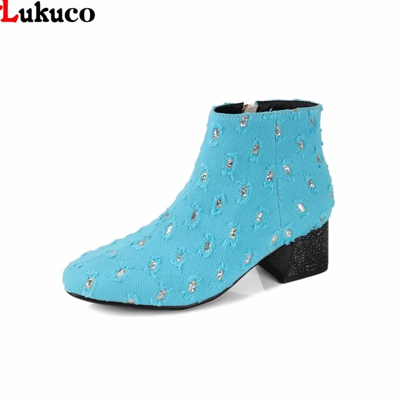 

2018 New Concise Women Fashion Boots Autumn Winter Shoes Large Size 34-48 Flock Leather Medium High Heel Ankle Boots Mujer Shoes