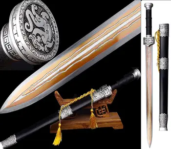 

Ebony Wood Saya/High Manganese Steel Full Tang Blade Chinese Han Dynasty Double edge Sharp Battle Sword Jian/Free Sword Bag