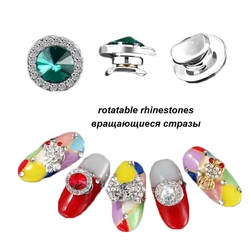 

10pcs/bag Round Rotatable Rhinestones Crystal Nail Stones 3D High Speed Spinning Gem Silver Arc Back Nails Art Decorations JE261