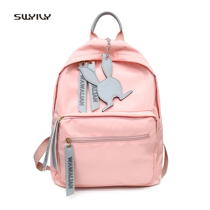 SWYIVY Woman Backbag With Rabbit Pink 2018 Hot Nylon Student Shoulder Bag College Wind Female Quality Backpack Travel