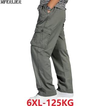 

summer men out door cargo pants pocket plus size big 5XL 6XL cotton Stretch pants elasticity casual Trousers Straight trousers