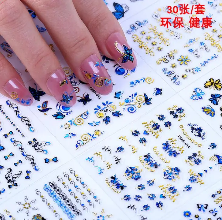 24/30pcs жидкость для Стикеры s 3D Nail Art Наклейки на клею, Стикеры Star/Ювелирные изделия/геометрический дизайн ногтей Стикеры слайдер Фольга