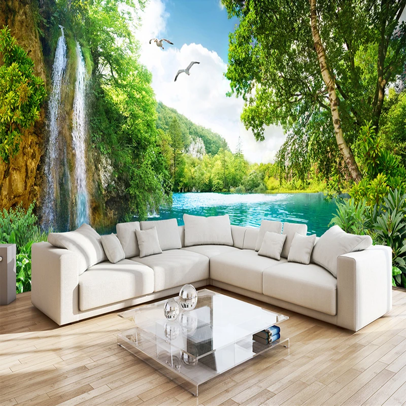 مخصص 3D جداريات خلفيات ديكور المنزل الأخضر الجبلية شلال طبيعة المشهد 3D الصورة ورق حائط لغرفة المعيشة غرفة نوم