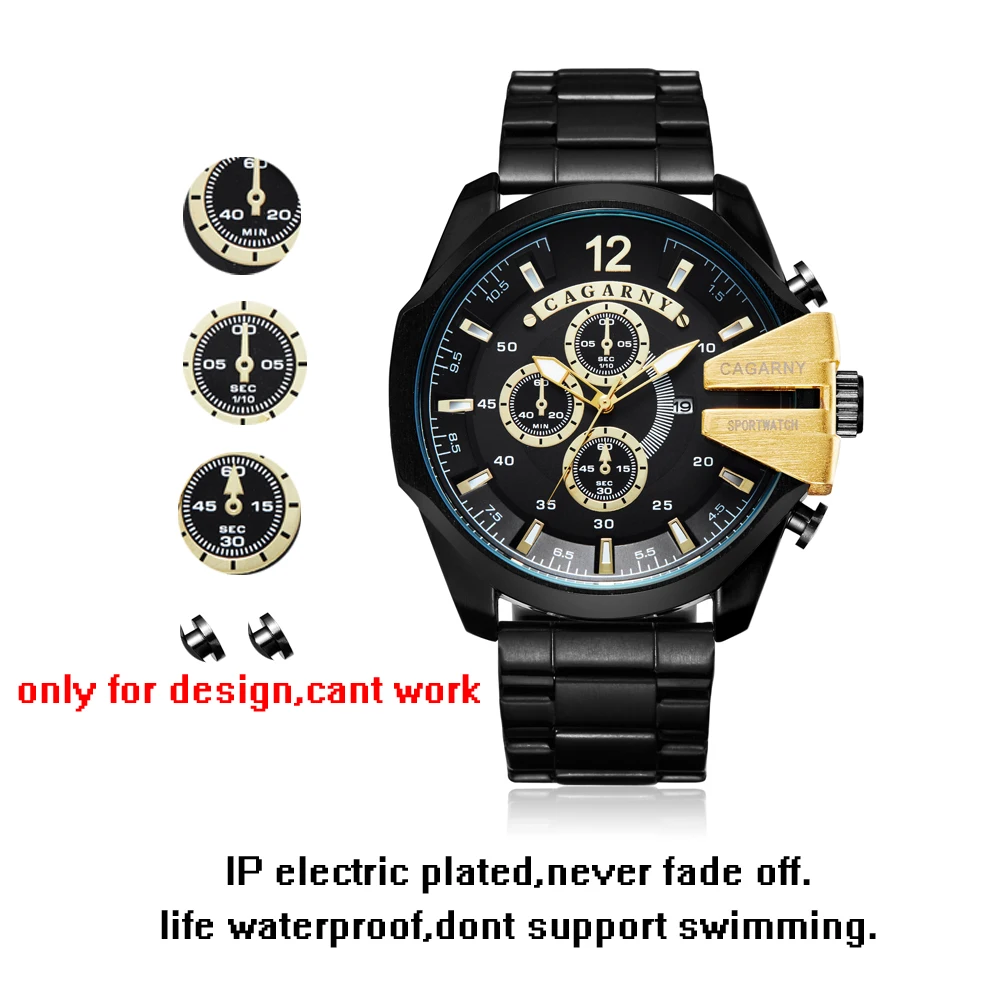 drop shipping luxury brand cagarny mens watches dz style military quartz watch for men cool big case black stainless steel and gold case  (5)