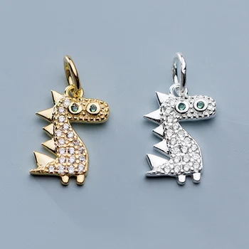 

925 Sterling Silver Cute Cartoon Dinosaur Zircon Charms Handcraft S925 Silver Ornament Pendants DIY Fine Jewelry Make Components