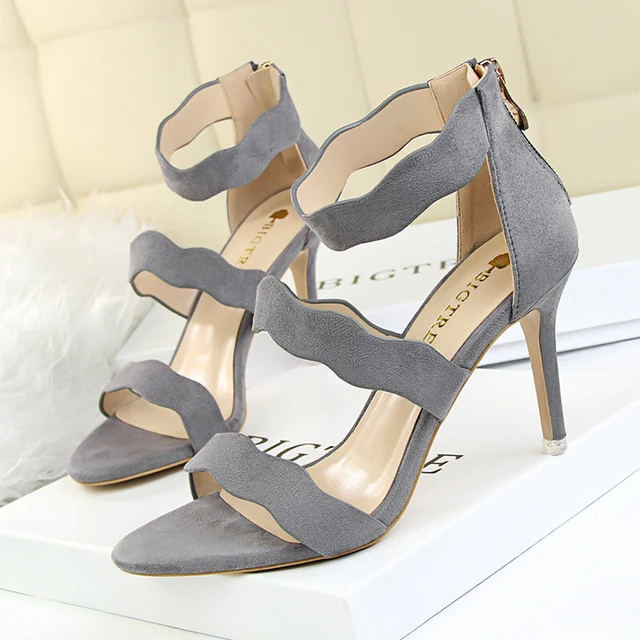 2017 Concise Nude Suede High Heels Sandals Women Sequined Ankle Strap ...