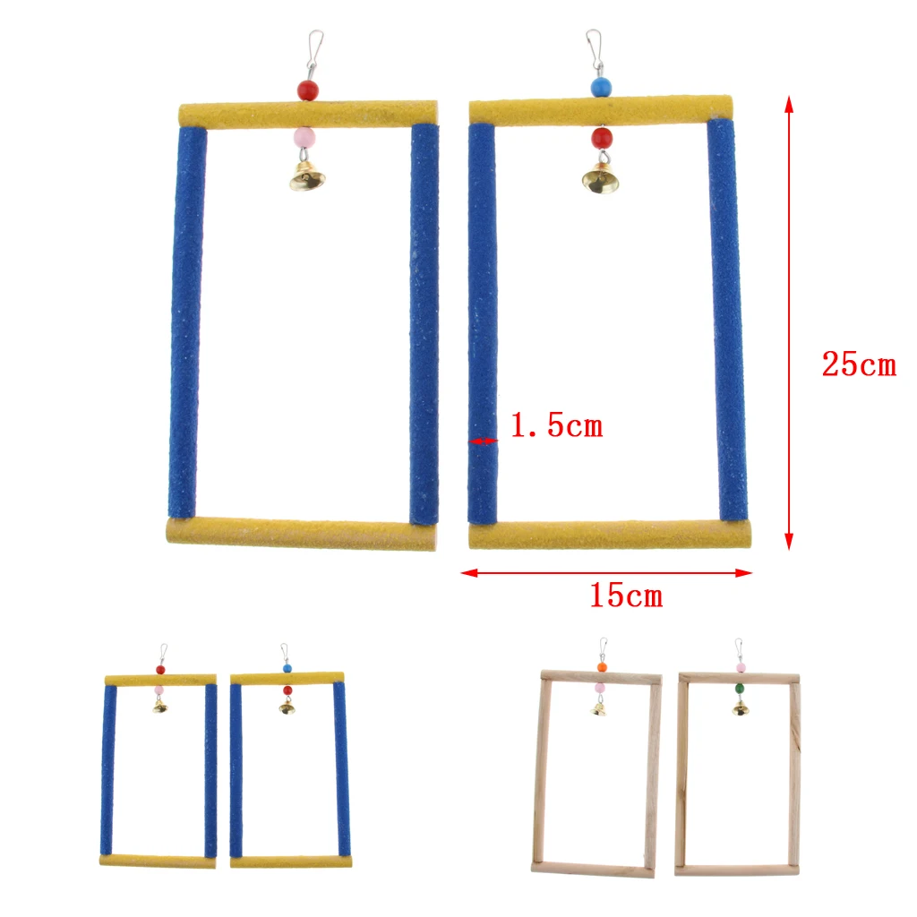 Amagogo 2x Pet Bird Cage Hanging Parrot Parakeet Stand Wood Swing Perch Ladder