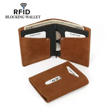 

Rfid Blocking Genuine Leather Credit Card Holder Wallet Vintage Designer ID Card Case with Zipper Coin Purse 2019 New Fashion