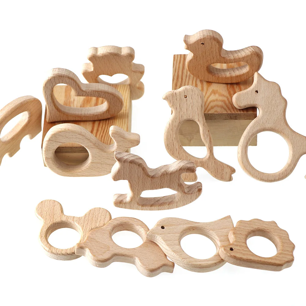 

19styleAnimal Flower Natural Beech Teething Wooden Teether Rodent Tiny Rod Baby Teether Pendant For Pacifier Chain Teething Toys