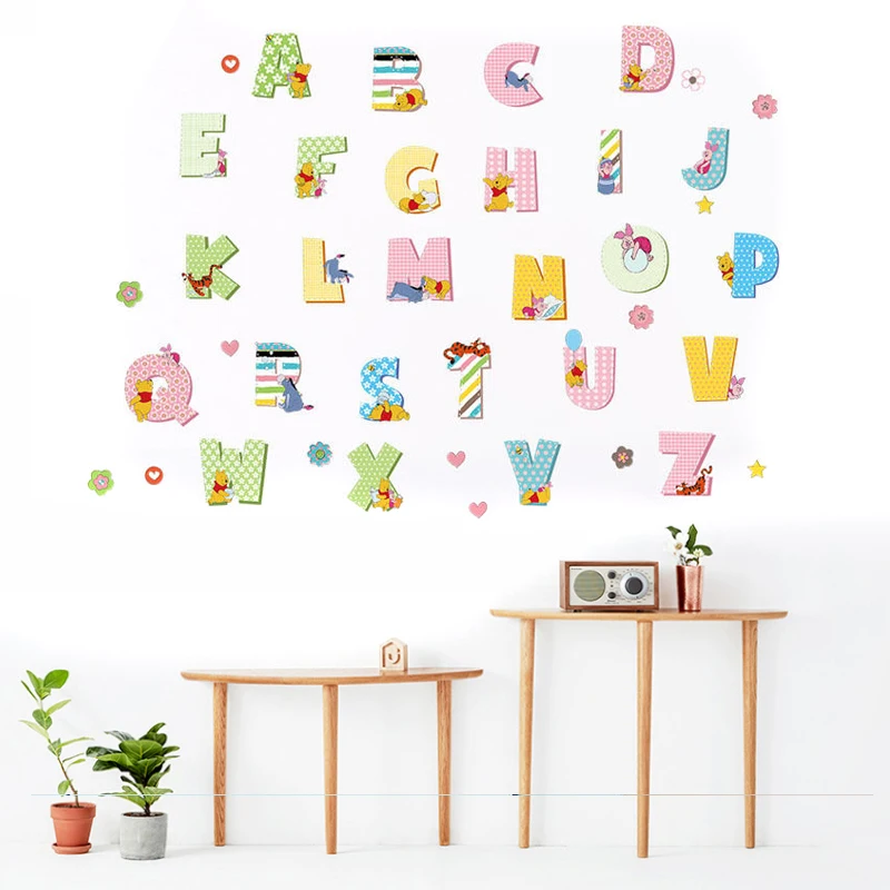 A-Z Alphabet Letters Mural Wall Sticker for kids room Decals Nursery Bedroom Decor school Classroom background inall
