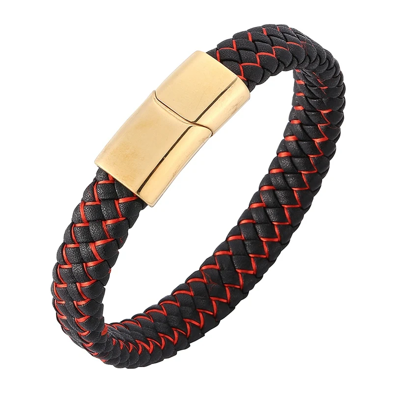 Hot Punk Jewelry Braided Leather Bracelet Gold Color Stainless Steel Magnetic Buckle Male Bangles Gifts BB0222 | Украшения и