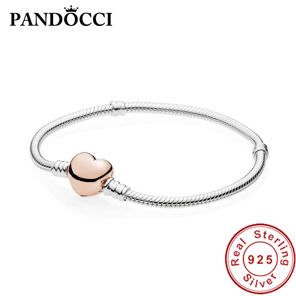 

PANDOCCI 100% 925 Sterling Silver 1:1 Original 580719 Bracelet Rose Heart Clasp Modern Exquisite Lucky Women Jewelry Gift