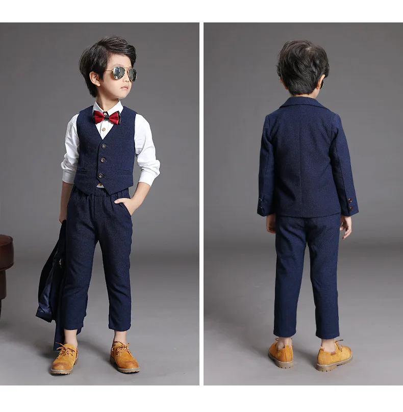 Spring Autumn Children Formal Blazer Suits Sets Flower Boys Prom Party Wedding Dress Sets Kids Blazer Vest Pants 3pcs Outfits