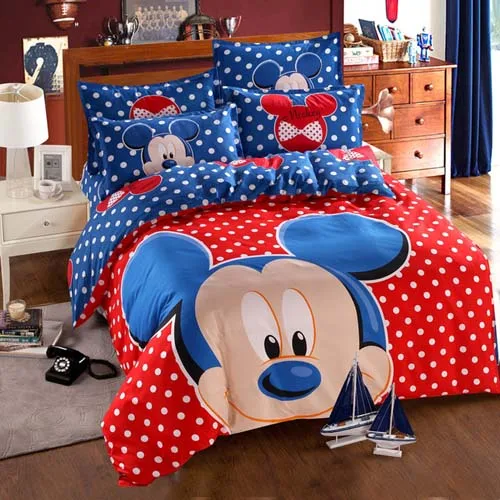 Red and blue mickey Набор пододеяльников для пуховых одеял с изображением Минни Маус и Винни, набор из 3 или 4 предметов, набор постельного белья для детей, декор в спальню - Цвет: Red and blue mickey