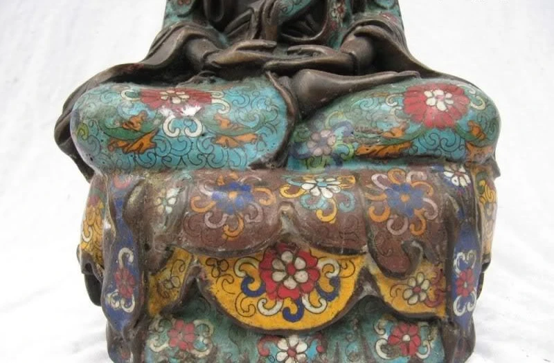

100% Pure Bronze handwork made cloisonne Bodhisattva Kwan-Yin Buddha Statue