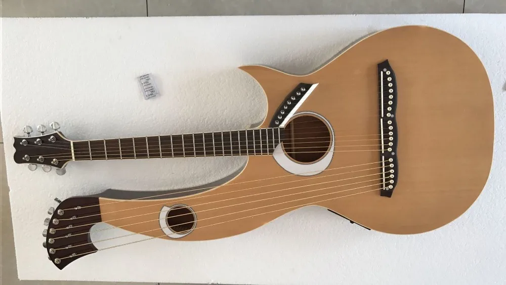 

2018 New + OEM Factory + 6/6/8 String Harp Acoustic guitar 6 6 8 string harp Double Necks electric acoustic Guitar Harp Guitar