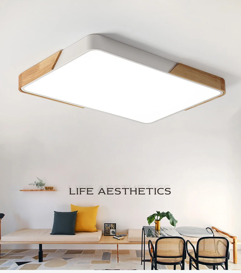 Liga de Carvalho Conduziu a Lâmpada do Teto Luzes de Teto Sala de Estar Luz de Teto Nordic Quadrado Multicolor Pode Ser Escurecido Levou Quarto Levou Luminárias 3 Nordic praça liga multicolorido led luzes de