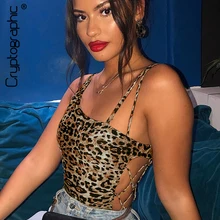 Cryptographic Leopard Fashion Sleeveless Straps Lace Up Bodysuit Party Clubwear Backless Sexy Jumpsuits Tops Female Bodycon lace up side sleeveless bodysuit