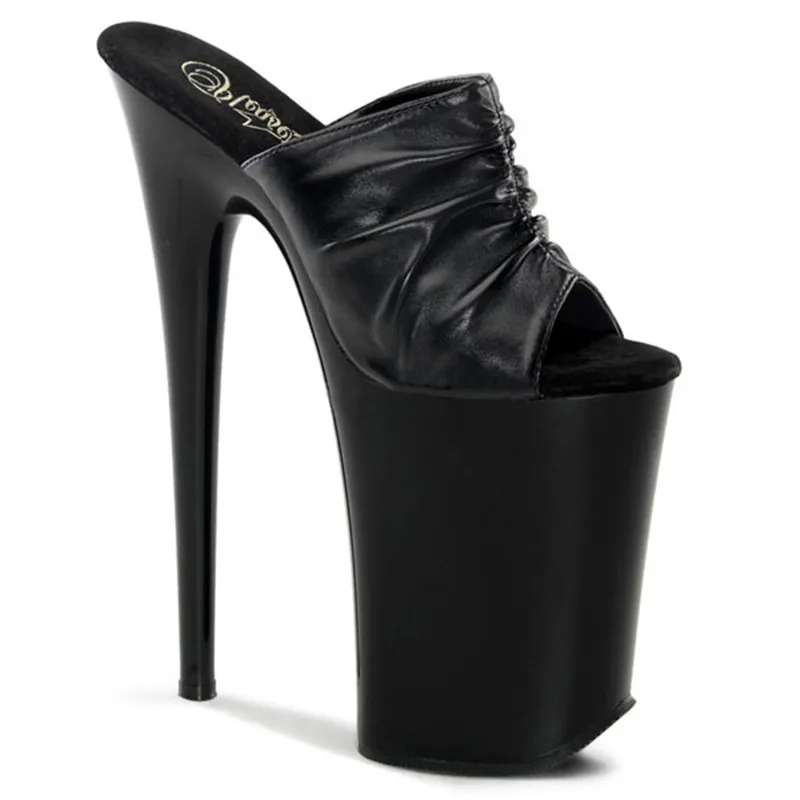 

20cm Lady Fashion High Heel Shoes Platform Black Pleated Slippers 8 Inch Sexy Clubbing Exotic Dancer Shoes