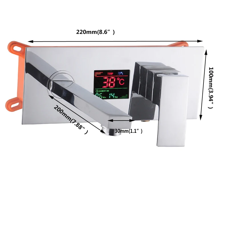 Кран для раковины с цифровым дисплеем для ванной комнаты, кран для раковины, настенный квадратный хромированный латунный смеситель, кран с одной ручкой