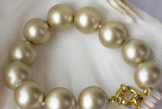 

001643 HUGE 8" 16MM GOLD ROUND SOUTH SEA SHELL PEARL BRACELET 2pc