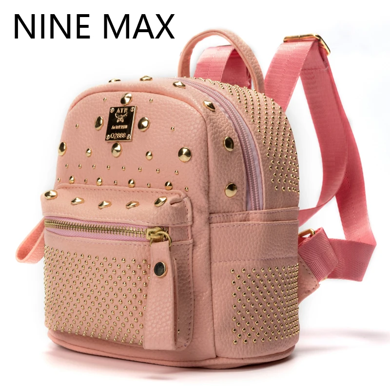 2016 Fashion Washed PU Leather Mini Rivets Women Backpacks Small School