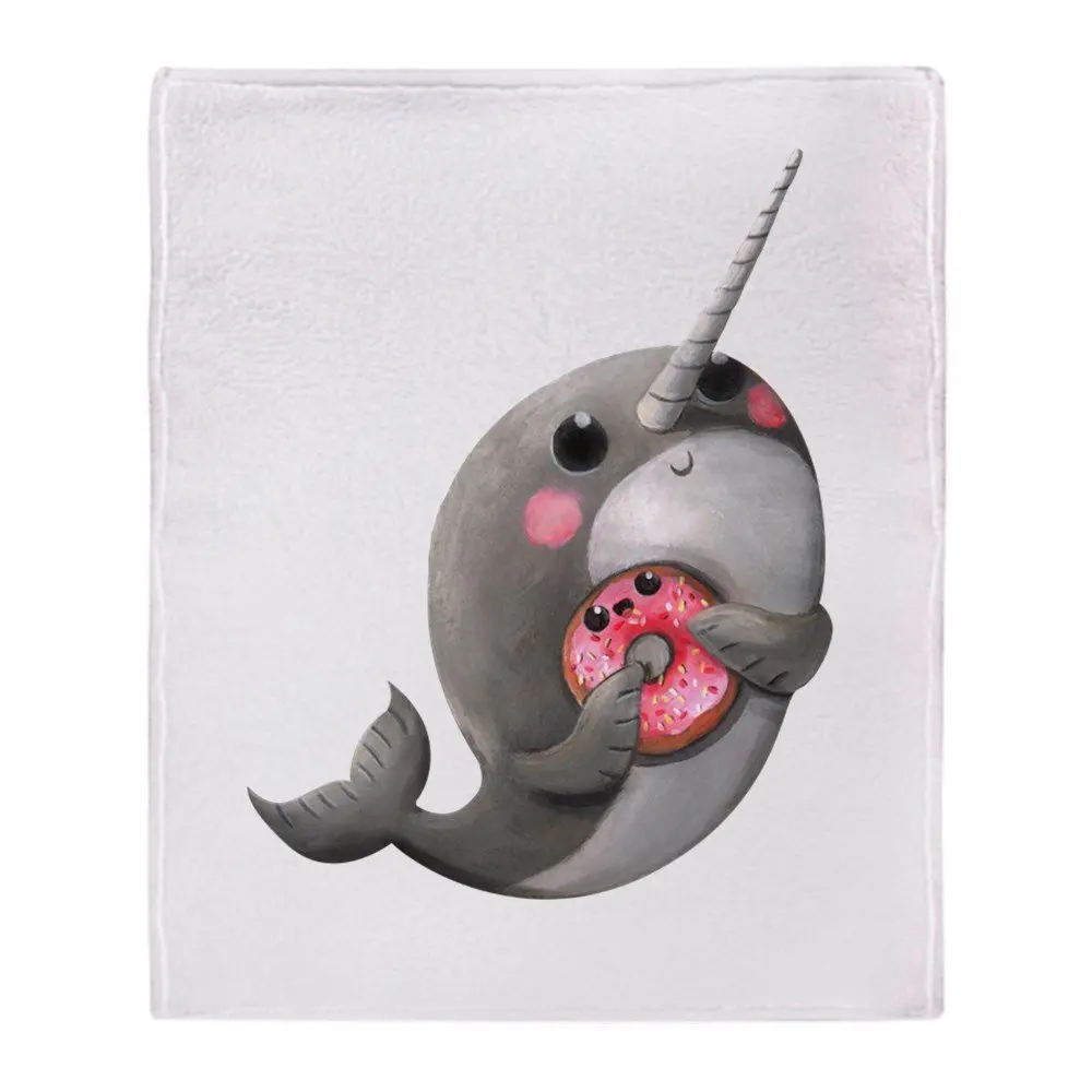 Cute Narwhal With Donut Soft Fleece Throw Blanket Warm Cozy Bed Couch