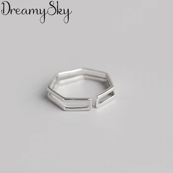 

Luxury Jewelry Trendy 925 Sterling Silver Geometric Antique Rings For Women Ladies Large Adjustable Size Ring Joyas De Plata