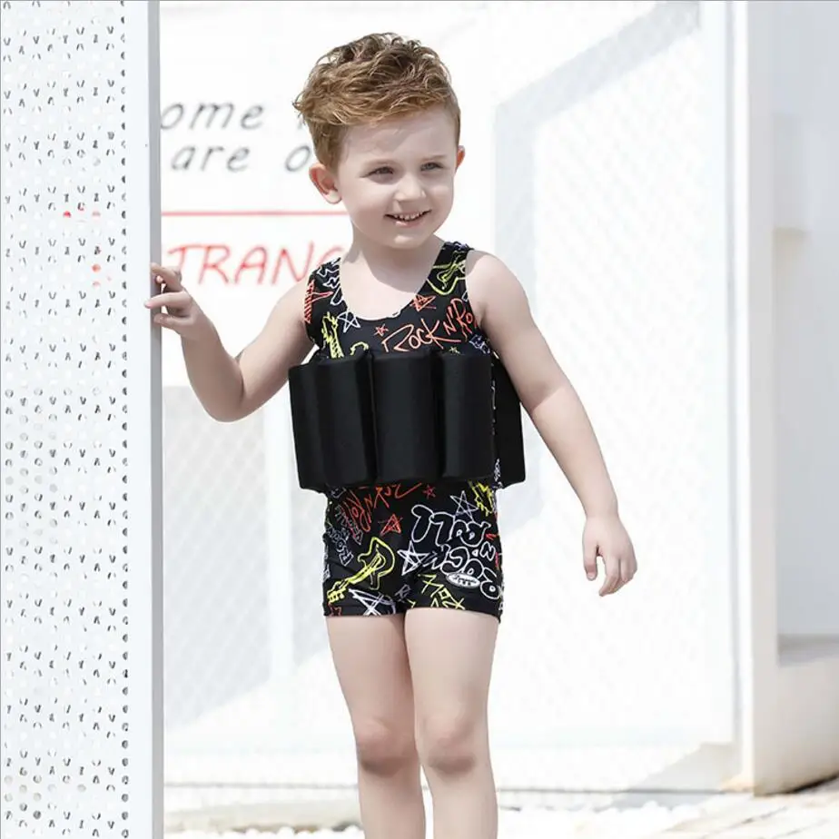 hot sale 2017 new black music children kid boys swimwear Buoyant swimsuit baby boy bodysuit