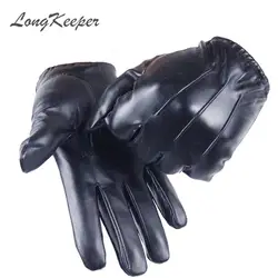 LongKeeper 2017 Горячие Для женщин полный палец перчатки женский для вождения из искусственной кожи модные однотонные зимние толстые теплые для