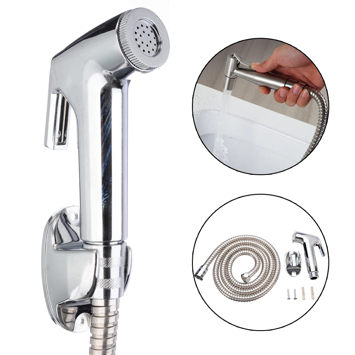 Stainless Steel Handheld Bidet Spray Shower Head Shattaf Toilet Adapter Hose Kit 