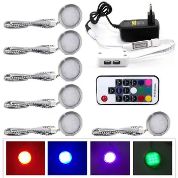

6 RGB Color Changing LED Under Cabinet Puck Lights Kit RF Remote Dimmable for Home Kitchen Counter Furniture Decoration Lighting