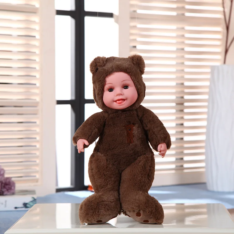 35 см Reborn Baby Rabbit/Bear плюшевые куклы игрушки открытые глаза милые куклы для малышей с детьми спящие лучший подарок на день рождения для детей - Цвет: Deep brown bear