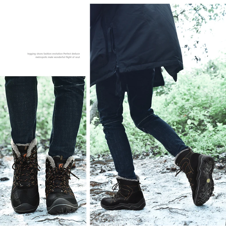 Теплые мужские треккинговые ботинки Водонепроницаемые кожаные ботинки обувь для альпинизма и рыбалки новая популярная Уличная обувь мужские высокие зимние ботинки