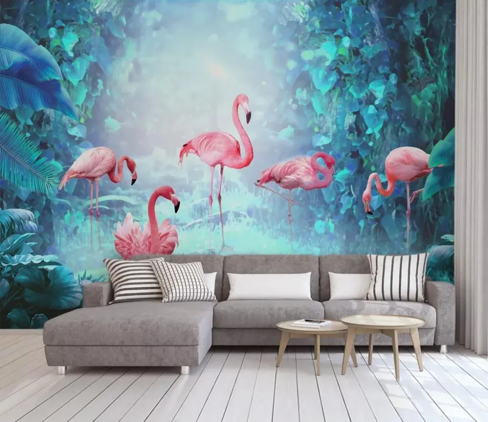 Beibehang пользовательские Скандинавские современный минималистский тропический лес Фламинго обои ТВ задний план украшения обои домашний декор