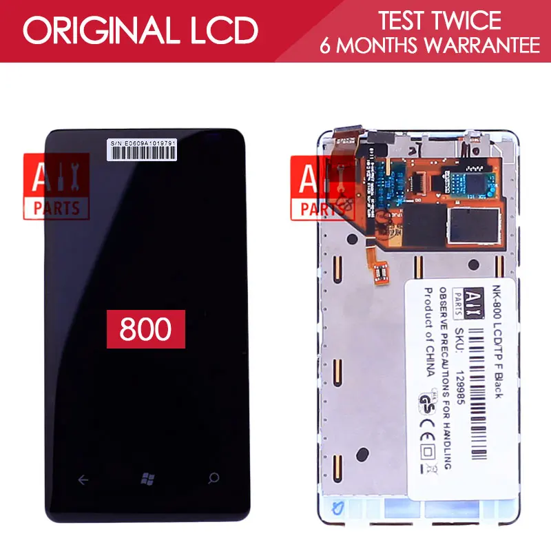 100 Tested Original AMOLED 800x480 Display For NOKIA Lumia 800 Screen LCD Touch Screen with frame