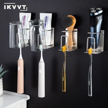 

Stainless Steel Toothbrush Storage Bathroom Wall Mounted Shelf Punch-free Toothbrush Cup Holder Bathroom Accessories